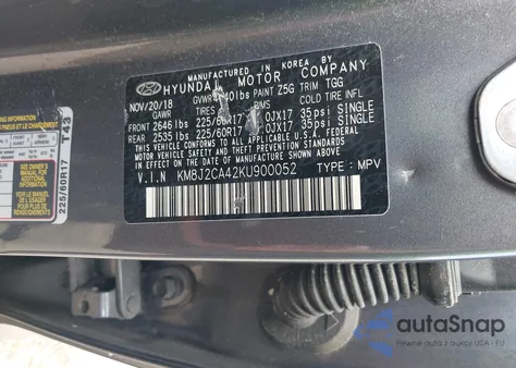 2019 Hyundai Tucson Se from USA, damaged, VIN KM8J2CA42KU900052